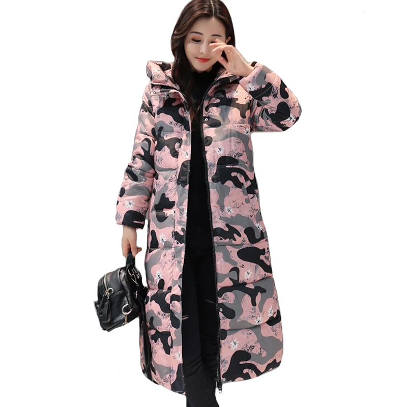 

Hooded long printing casaco feminino inverno 2019 warm thicken cotton padded winter jacket women female coat parka women's