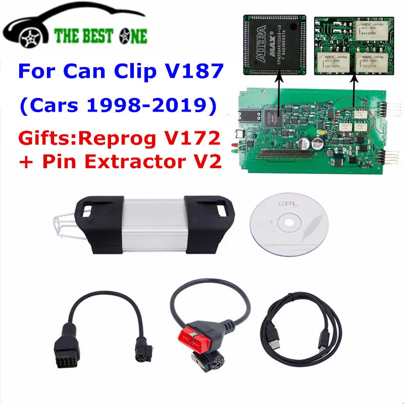 

A+++ Newest V188 Can Clip Green PCB Gift Reprog V177 Pin Extractor V2 CANCLIP OBDII OBD2 Diagnostic Interface For Cars 1998-2019