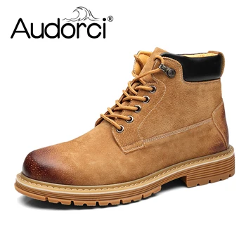 

Audorci 2018 Autumn Men Casual Leather Boots Men Outdoor Lace-up Walking Ankle Boots Male High Quality Work Shoes Size 38-44