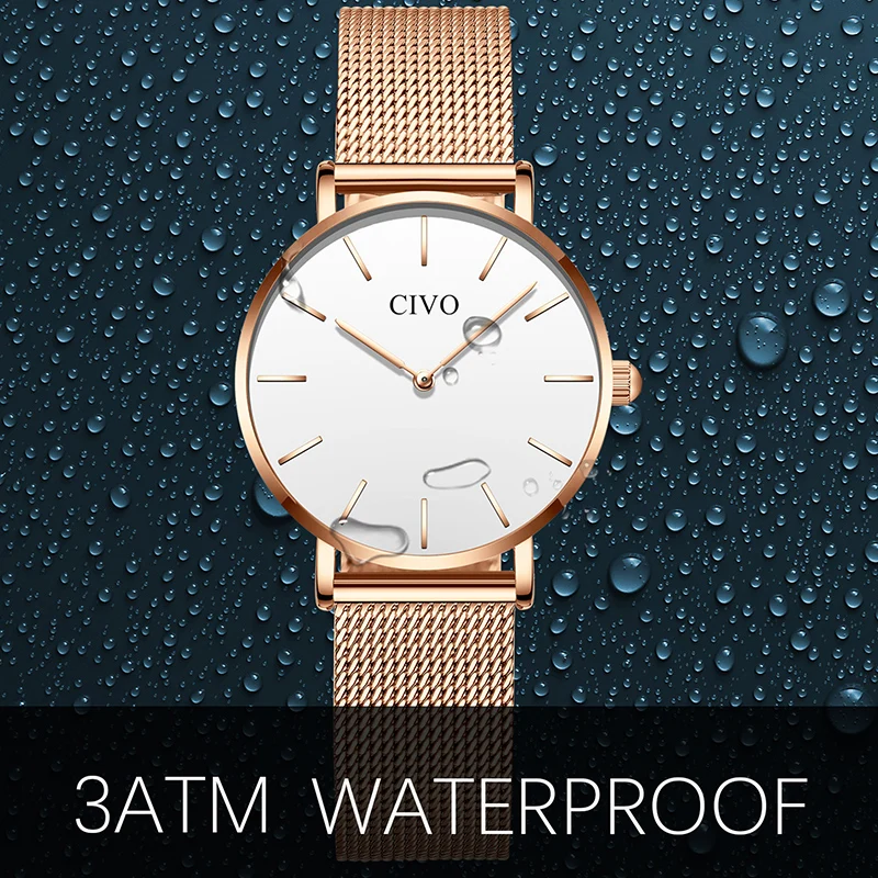 CIVO, модные роскошные женские часы, женские часы, ультра тонкие, водонепроницаемые, стальной сетчатый ремешок, кварцевые часы, женские часы, Relogio Feminino