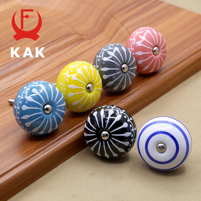 

KAK 40mm Hand-painted Art Ceramic Cabinet Knobs and Handles Furniture Handles for Kids Kitchen Cabinet Handles Pulls