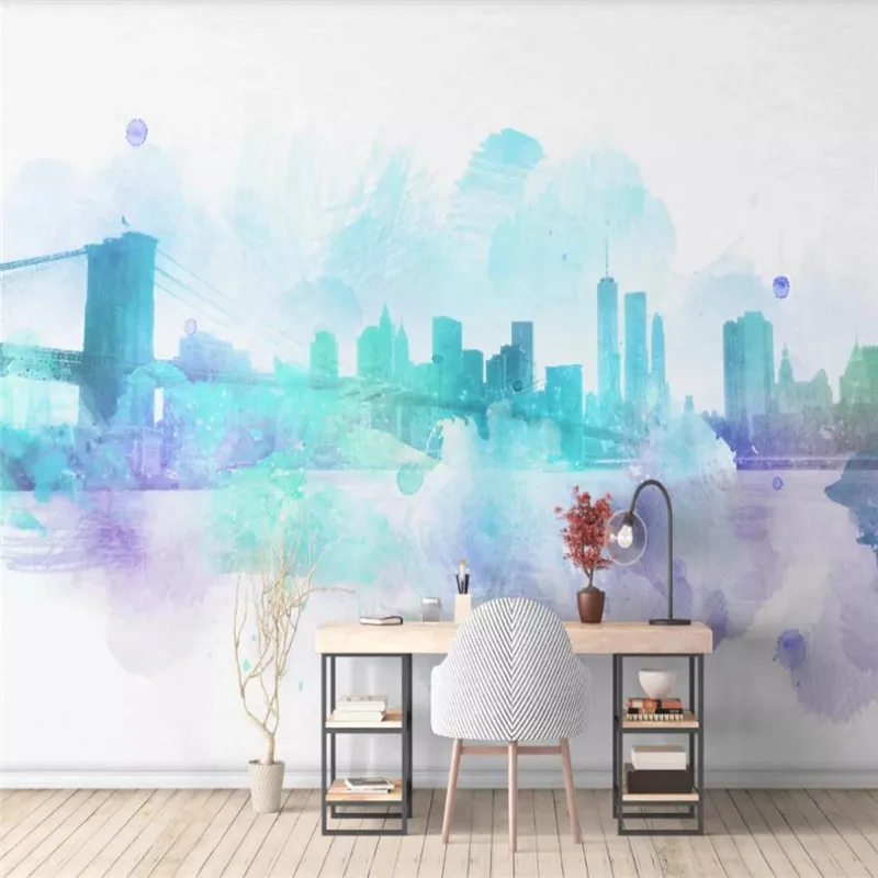 

Custom wallpaper mural new Chinese style ink city abstract hand-painted city silhouette background wall - high-grade wall cloth