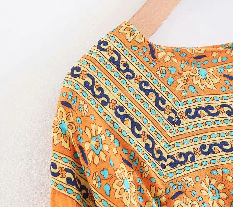 Винтажная шикарная Женская богемная Цветочная блузка с длинным рукавом, рубашка, свободная, harajuku, Вязанная, Boho, пляжные рубашки из вискозного волокна blusa