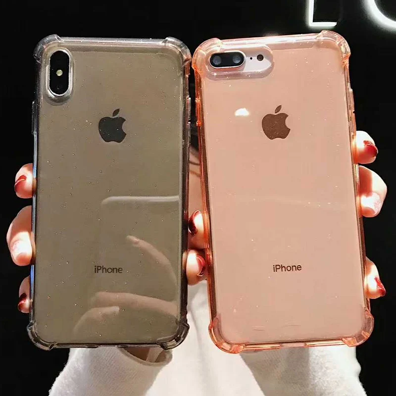 

Glitter Powder Clear Shockproof Phone Case for iPhone 8 7 6 6S Plus transparent protection back case for iPhone X XS Max XR case