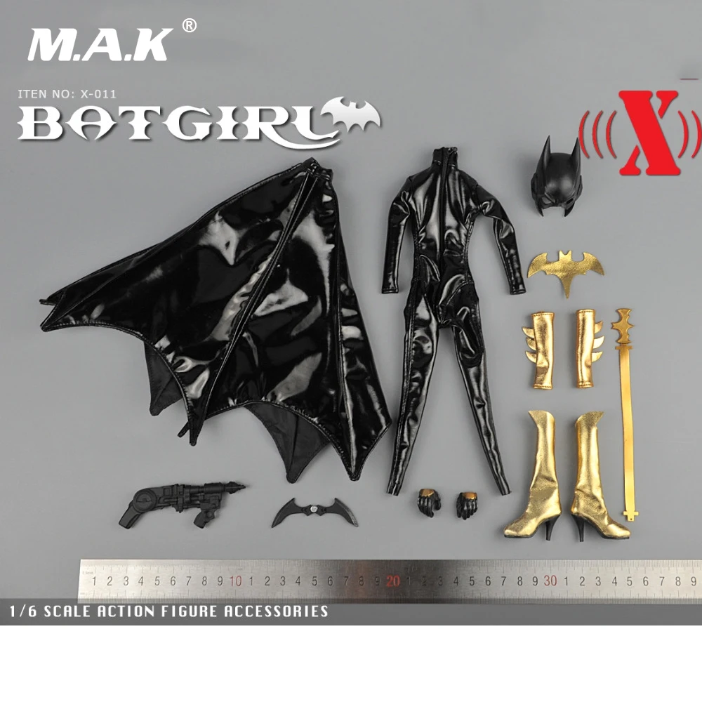 

1/6 Scale BatGirl Black Leather Jumpsuit Mask Version X011 For 12 Inches Female Action Figures Bodies Accessories