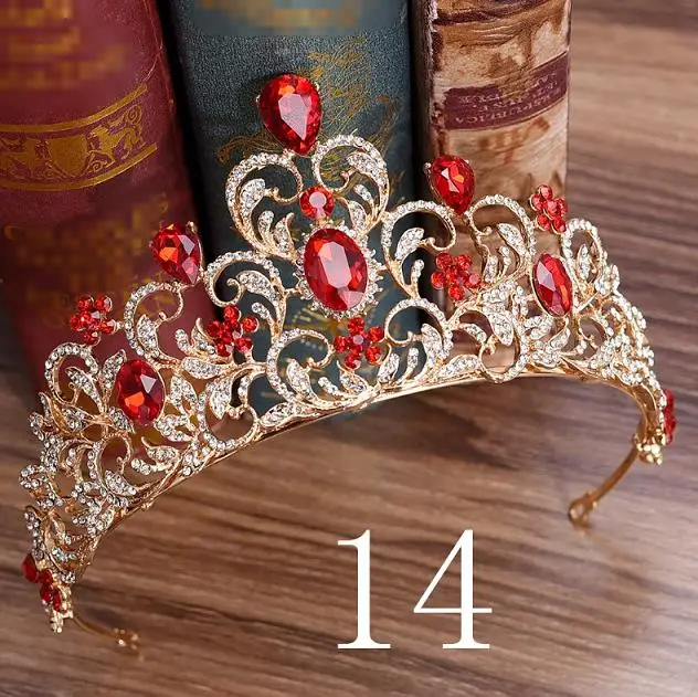 Различные розовые, синие, зеленые, красные короны с кристаллами, свадебная тиара, модная Королевская корона для свадьбы, головной убор, свадебные украшения для волос - Окраска металла: 14