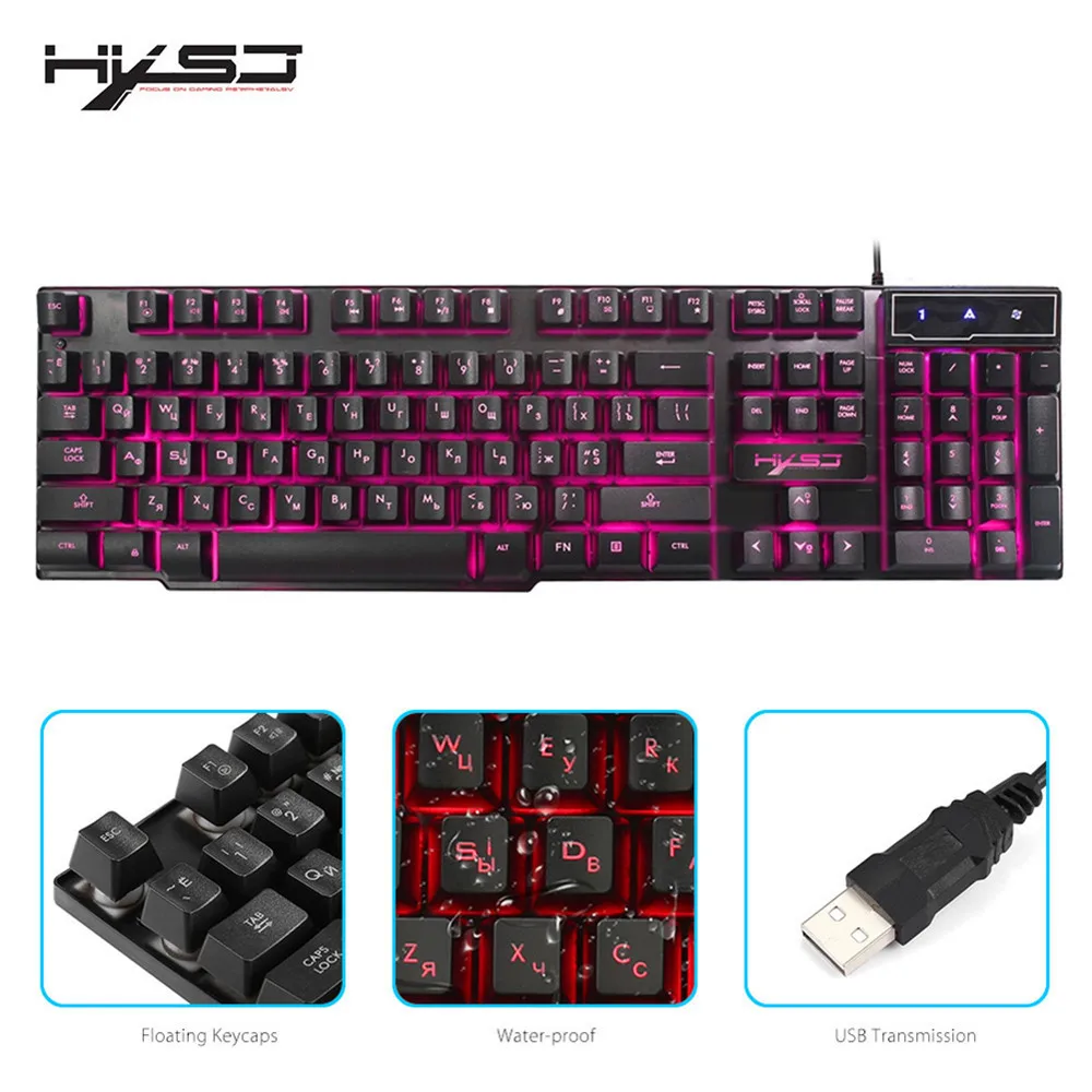 

Compatible HXSJ R8 104 keys 3 Colors LED Illuminated Backlight USB Wired PC Gaming Keyboard Russian English YE3.1