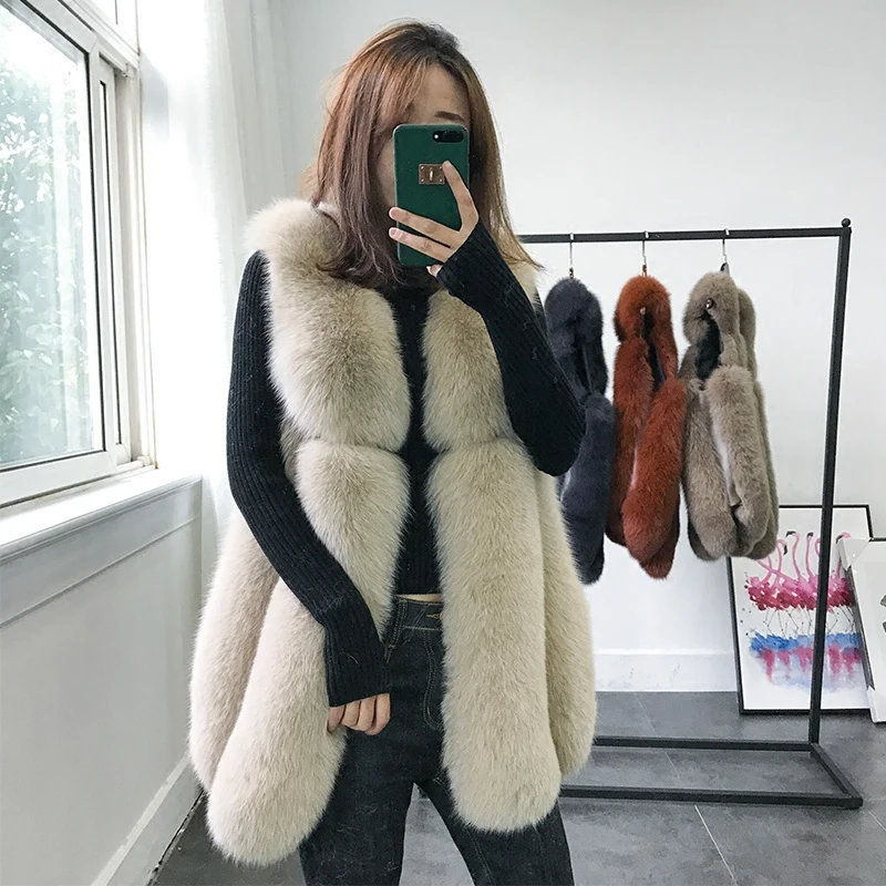 

REROYFU New Real Fur Vest Women Natural Fox Fur Outerwear Genuine Fur Jackets Waistcoat