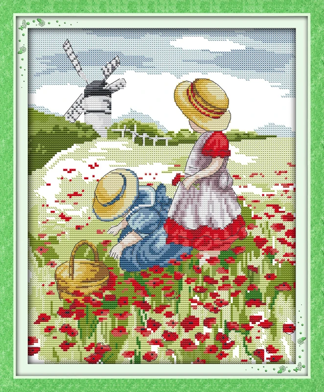 

Poppy field cotton DMC scenery home decor canvas Cross Stitch kits 14ct white 11ct print embroidery DIY handmade needlework wall