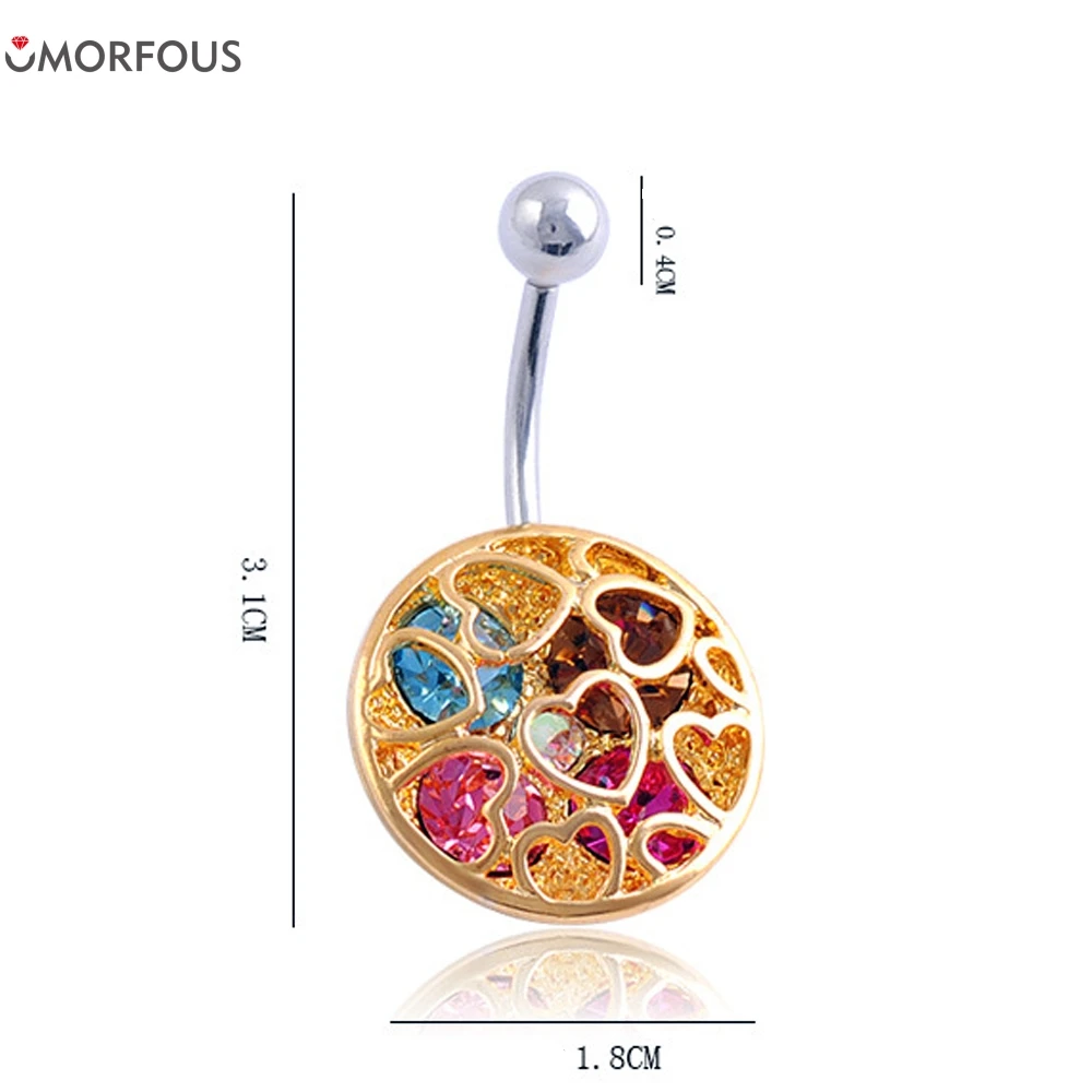 Joias Ouro Gold-color Love Heart Crystal Body Jewelry Piercings Navel Belly Button Rings Bikini Women Girls Beach Accessories