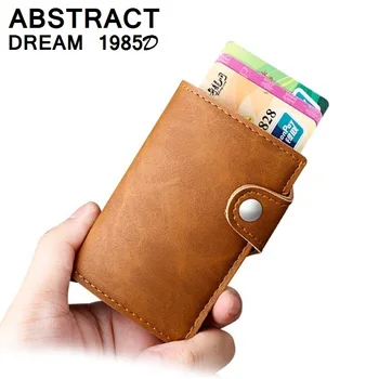 

RFID wallet men New Credit Card Case Business cash Credit Card ID Holder automatic Metal Leather Wallet Hasp Aluminum Purse 2019