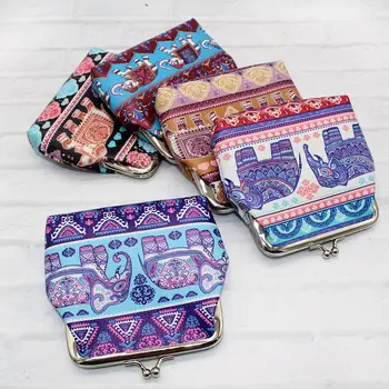 

Women Elephant Print Clutch Handbag Small Wallet Kiss Lock Small Coin Purse