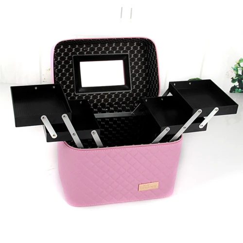 HUNYOO Новое Хранение Косметики коробка милые косметические ювелирные украшения для макияжа коробка Женский органайзер для путешествий хранения коробки сумка чемодан - Цвет: Rose red