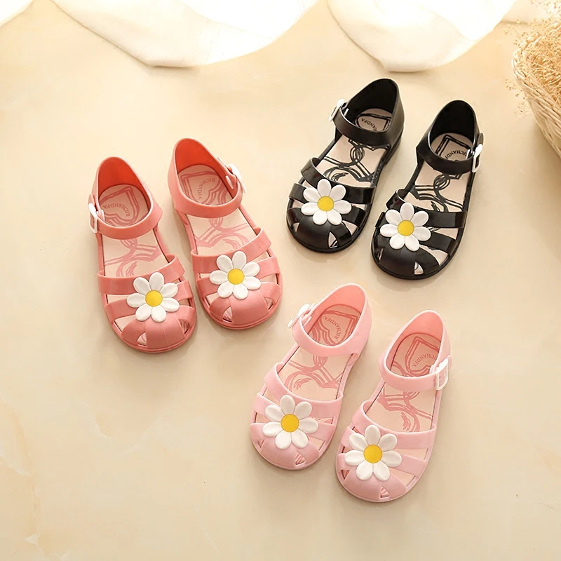 Мини Мелисса Сандалии для девочек детская обувь для девочек подошва босоножки с ремешком на застежке детей Цветочное сердце прозрачная
