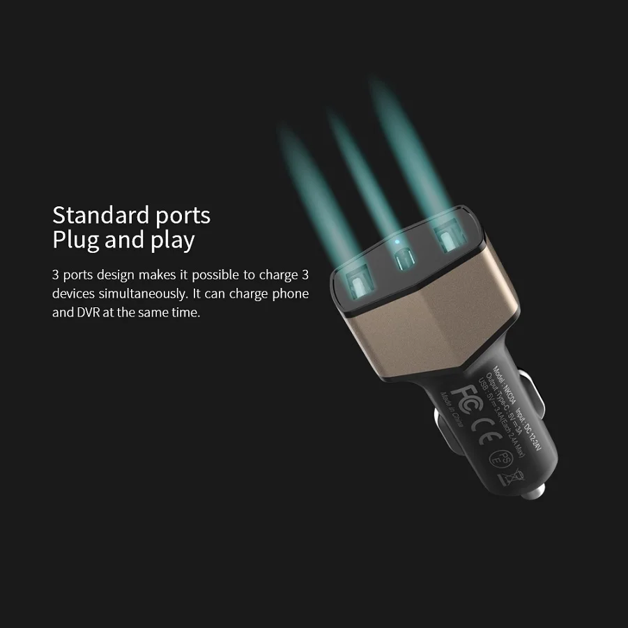 3 в 1 Автомобильное зарядное устройство NILLKIN с портами и двумя USB адаптер micro Type C