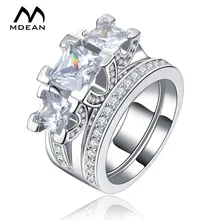 MDEAN Wedding Ring Sets White Gold Color Jewelry For Women Luxury Party AAA Zircon Jewelry Fashion Female Size 6 7 8 MSR131