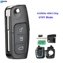 Keyecu KeylessEntry дистанционный флип-ключ, пригодный для Ford Focus 2 Mondeo C S Max Galaxy Fiesta Fob, автомобильный смарт-ключ без ключа для доступа 433 МГц