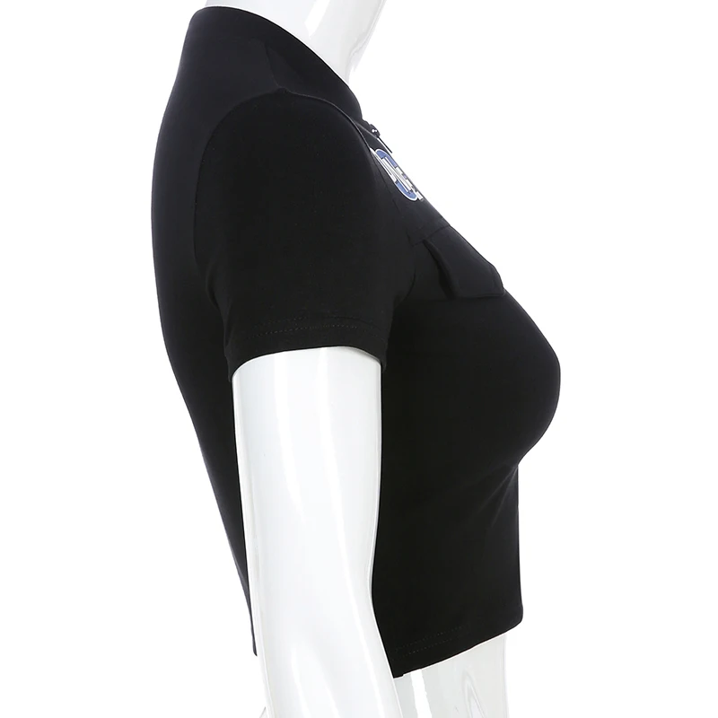 discount  Sweetown Black Short Sleeve Moto & Biker Coats And Jackets Women Active Wear Printed Slim Sexy Crop