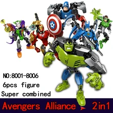Super combination morph Minifigures Building Block Model Marvel Super Hero Avengers LEGOed Iron Man Hulk joker Bricks toys 2in1