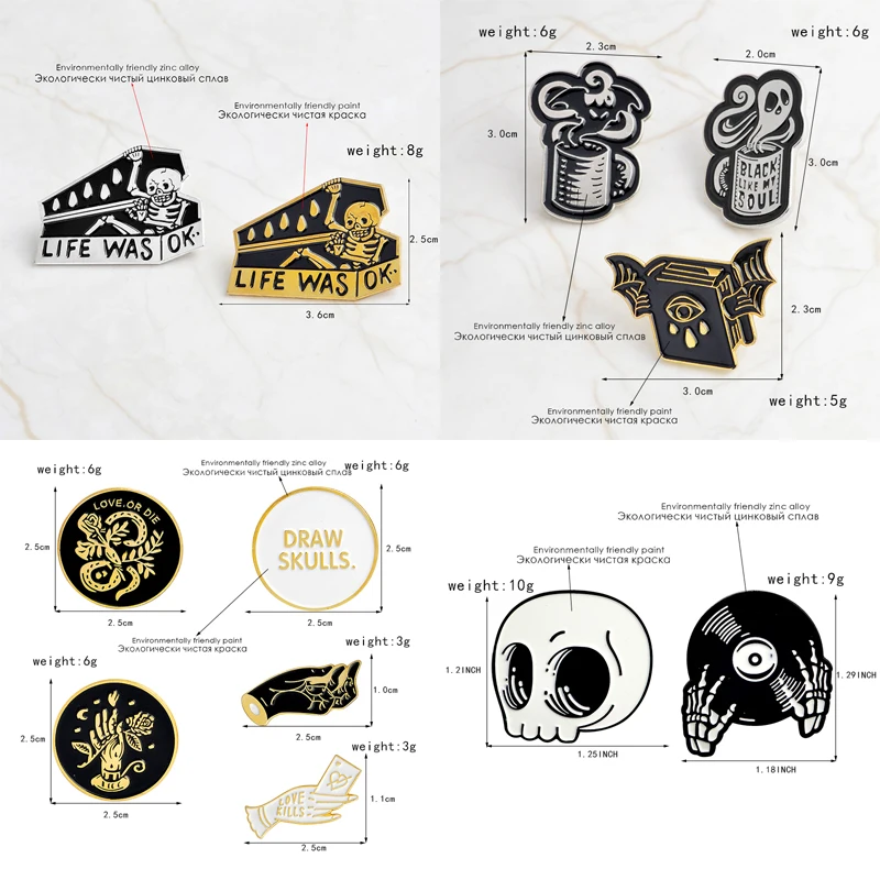 Для детей возрастом 1-6 шт./компл. панк темно брошь коллекция эмаль на булавке с черепом и летучей мышю ведьма Скелет гроб Pin кнопка, металлический значок подарок на Хэллоуин ювелирные изделия