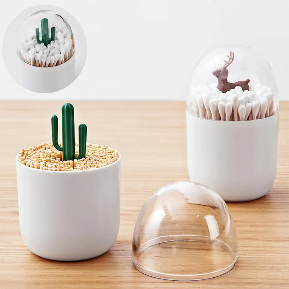 Cute Carton Dustproof Cotton Swab Holder Storage Box Table Decoration Toothpick Organizer Boxes Tampon Box Empty Container