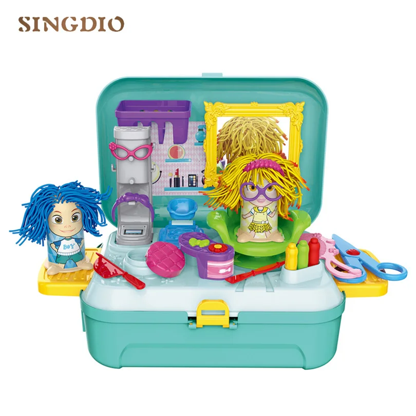 

Children's Gift 3D Model Plasticine Modeling Tools Color mud toy barber Storage suitcase backpack DIY Mold clay Set hairdresser