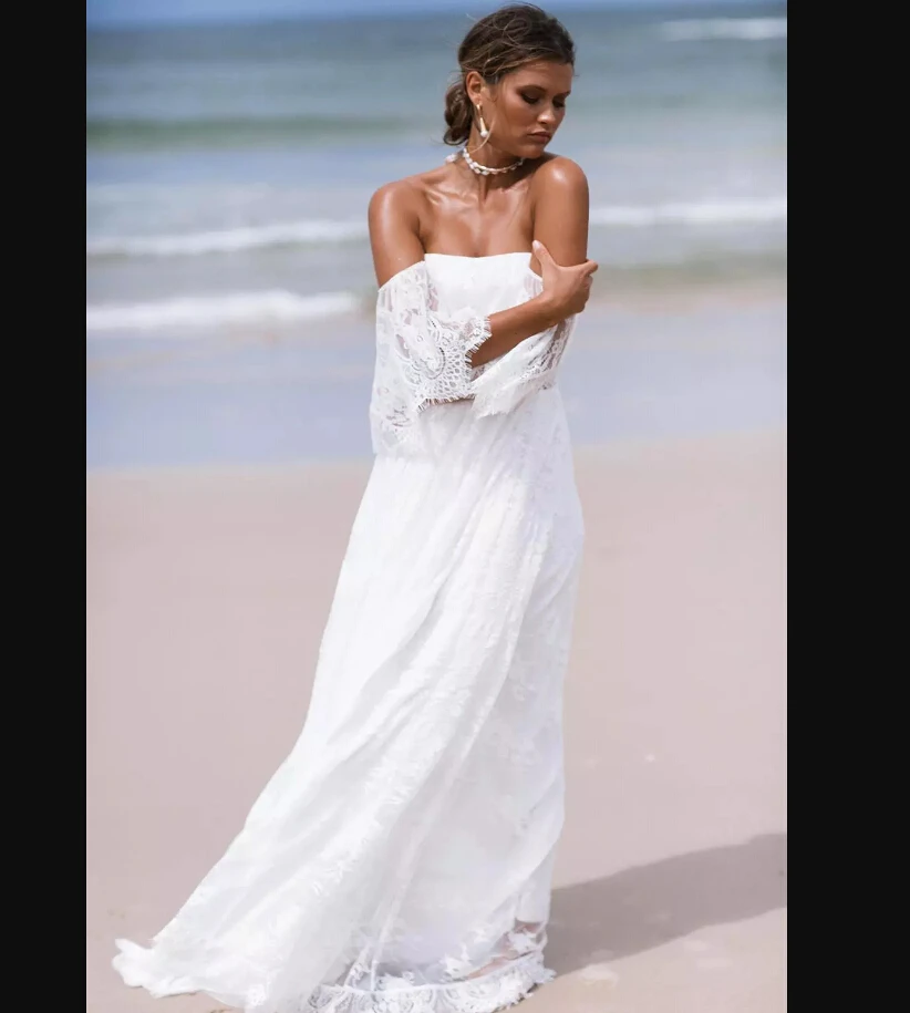 Великолепная Кружева С Плеча Свадебные Платья 2017 New Hot продажа Белый Boho Свадебное