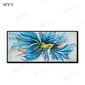 

Unique gift large size cheap price wholesale acrylic canvas oil painting modern abstract Blue fish tail design home decor