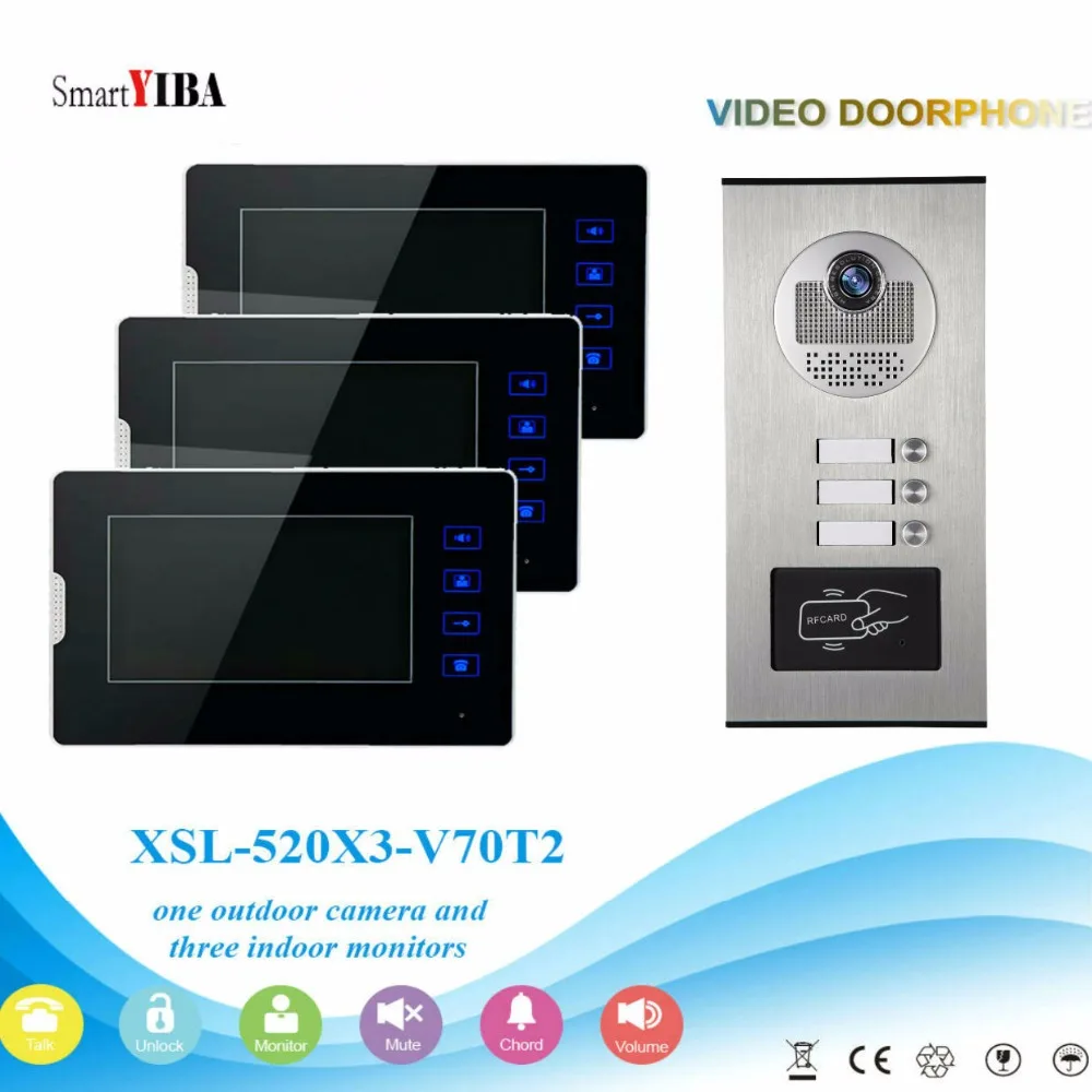 

SmartYIBA 3 Units Video Intercom Apartment Door Phone System Camera 7" Monitor video Doorbell withRFID Card Unlock for 3 House