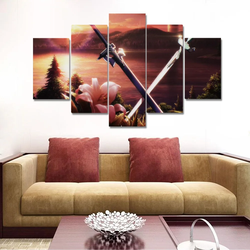 Аниме меч искусство онлайн двойной нож плакаты и печать, Картина Настенная для гостиной стены Искусство украшение холст живопись
