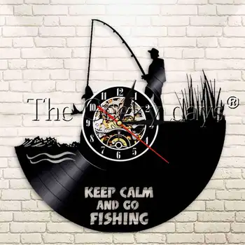 

1Piece Keep Calm And Go Fishing Vinyl Record Wall Clock Modern Design Home Decor Wall Watch For Fishing Lover Gift