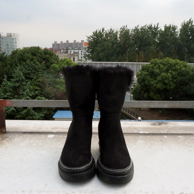 RASMEUP/женские зимние ботинки из натуральной замши; зимние женские ботильоны на плоской подошве, визуально увеличивающие рост; женская теплая обувь на меху на платформе