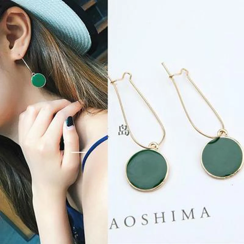 

1 Pair Alloy Drop Earrings Jewelry Green Circle Vintage Dangle Earrings Hooks for Women Long Ear Line Trendy Geometric Brincos
