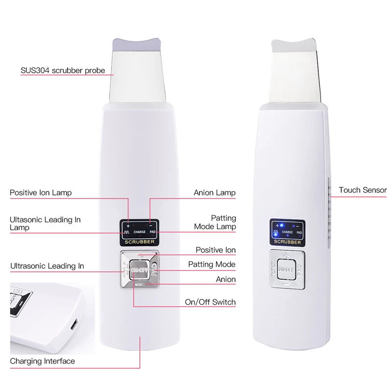  Ultrasonic Face Cleaning Machine Skin Scrubber Nose Blackhead Pimple Removal Spatula Face Lifting B