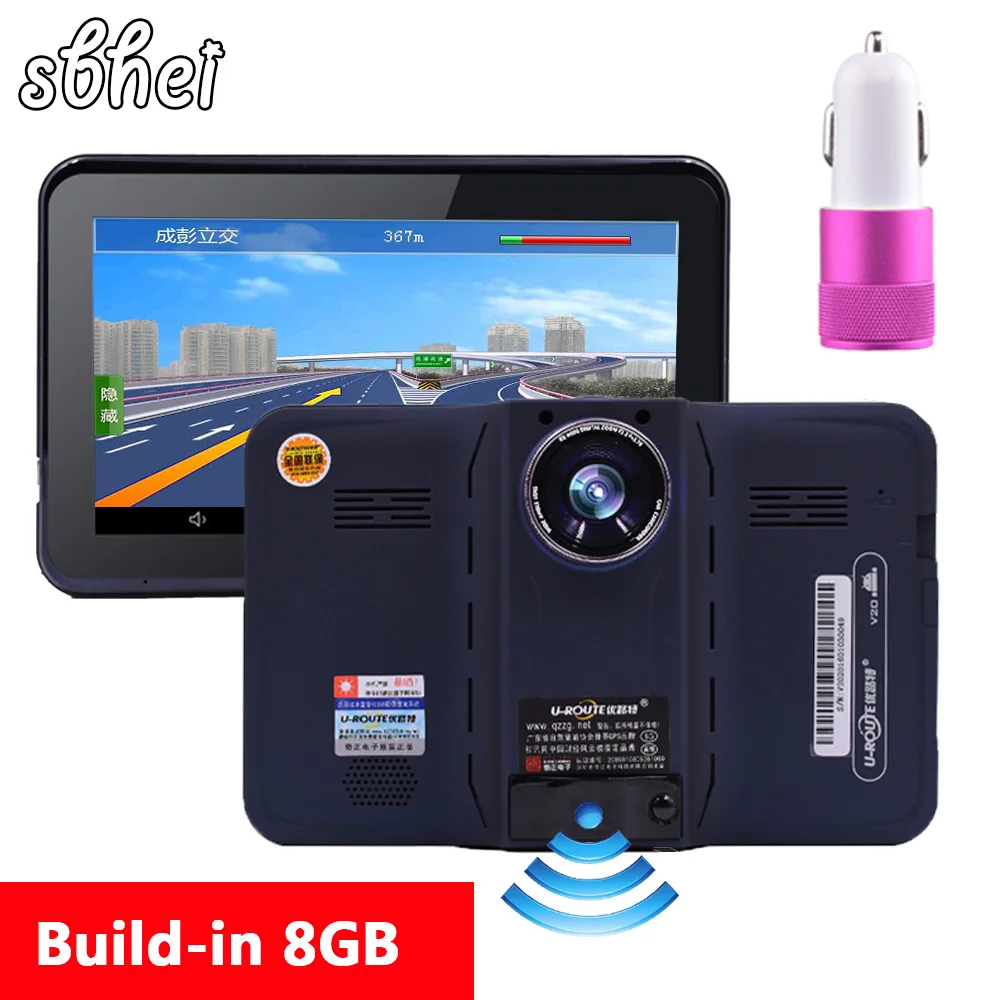 2016 7 inch GPS Navigation android radar detector with DVR rear view automobile navigator europe or
