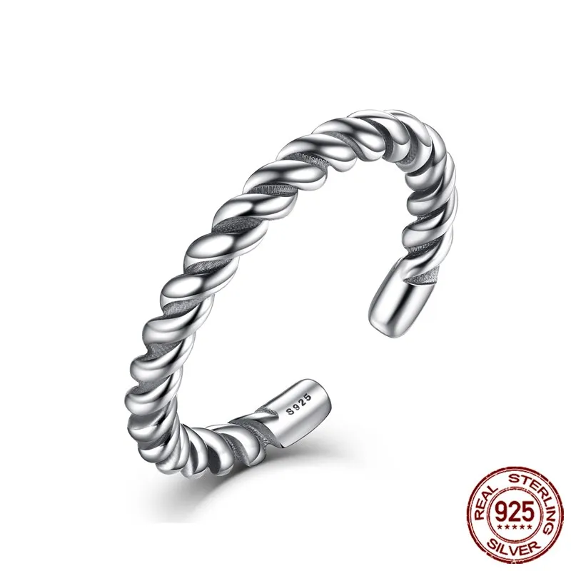 Voroco 925 Sterling Silver Open Ring Twisted Rope With Pearl For Women’s Jewelry