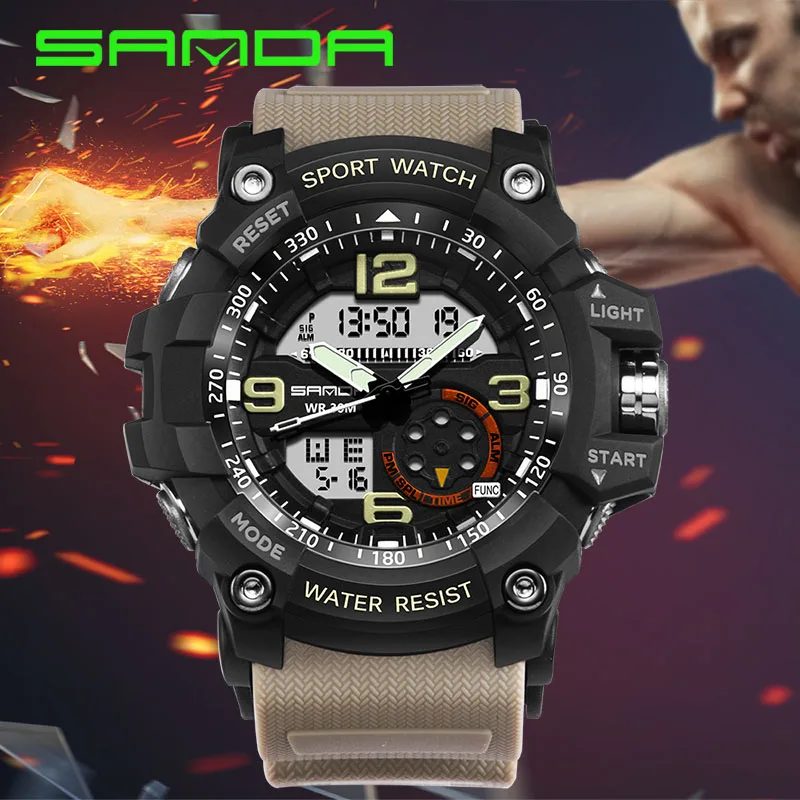 Спортивные часы SANDA мужские 2019 СВЕТОДИОДНЫЕ Цифровые кварцевые наручные
