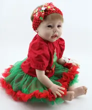22″ Poseable Lifelike Reborn Baby Girl Dolls Fake Infant in Santa Outfit Christmas Gift Home Decorations