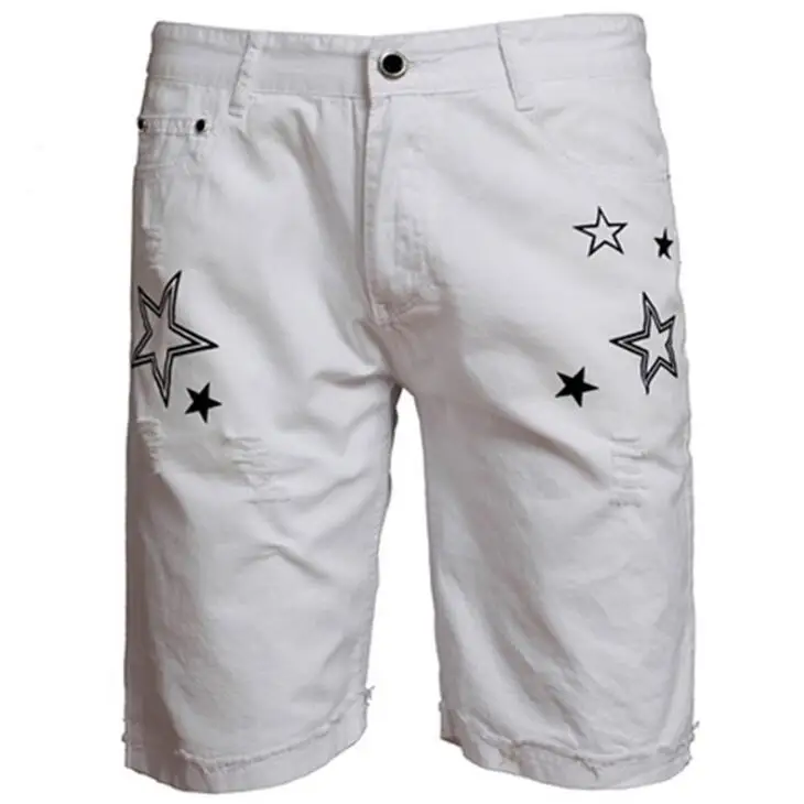 

Jeans Shorts For Men Ripped Casual Fashion Streetwear Stars Design Denim Shorts Slim Fit Male Brand Stretch Shorts Plus Size