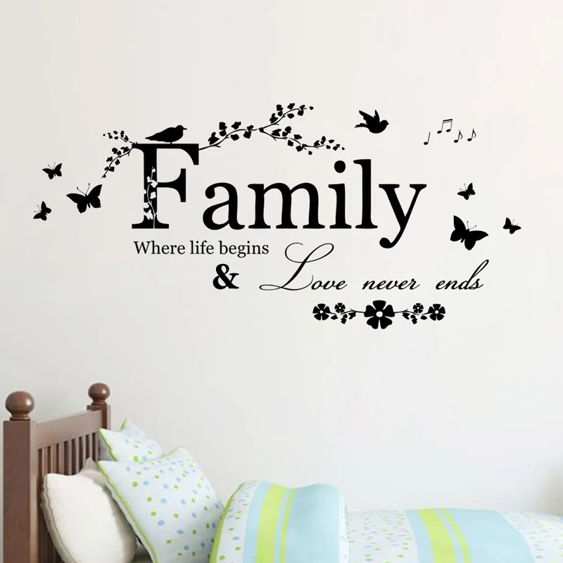 Family Love Never Ends Quote Vinyl Wall Sticker Wall Decals Lettering Art Words Stickers Home Decor Wedding Decoration Poster