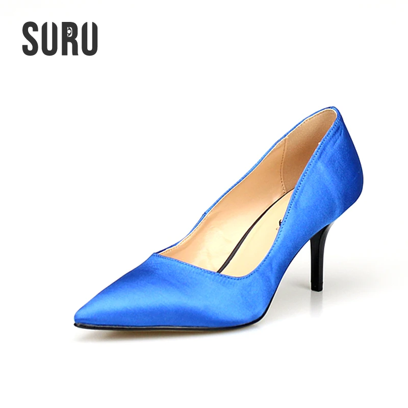 

SURU Satin Kitten Heel Wedding Shoes Women Pointed Toe 7cm High Heels Pumps Size 35-46 , EUB Freeshipping G1