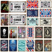 Vintage barber shop 금속 간판 벽 스티커 open closed pub bar 클럽 샵 홈 장식 헤어 컷 포스터(China)