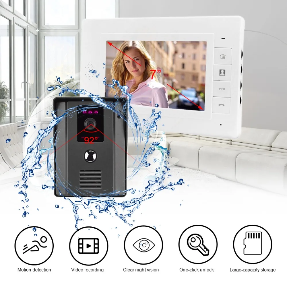

LESHP 7" Color Video Door Phone Video Intercom Door Intercom Night Vision Camera Doorbell Kit For Home Apartment Motion Dection