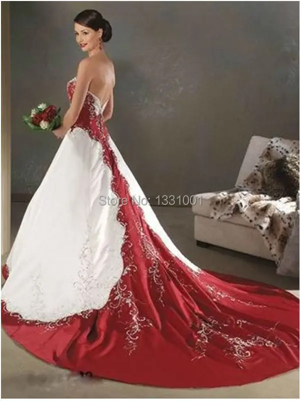 cheap red and white wedding dresses