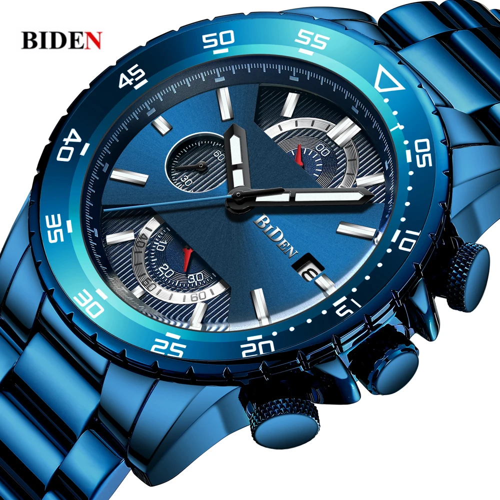 

BIDEN Men's Watch Top Brand Luxury Fashion Blue Sport Quartz Watches Military For Male Waterproof Wristwatch Relogio Masculino