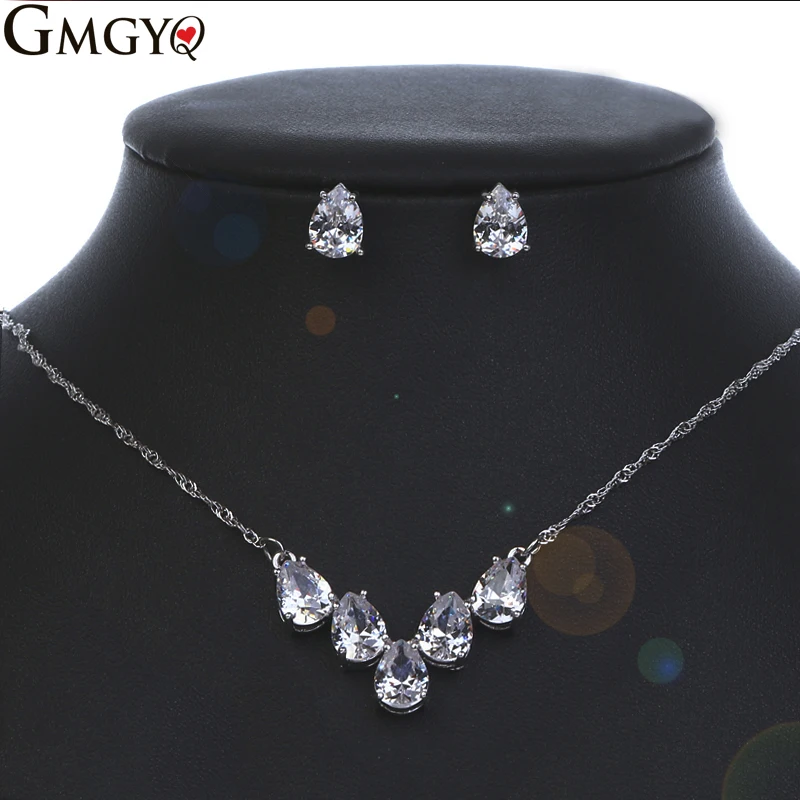 

GMGYQ Zircon Fashion Ladies Jewelry Sparkling Simple Water Drop Set Necklace Can Adjust Bridesmaid Accessories Girlfriends Gifts
