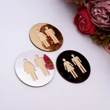 5 мм 3D акриловое зеркало круглый Туалет дверь знак ванная комната WC черный золотой серебряный современная деревянная основа Настенная Наклейка домашний декор