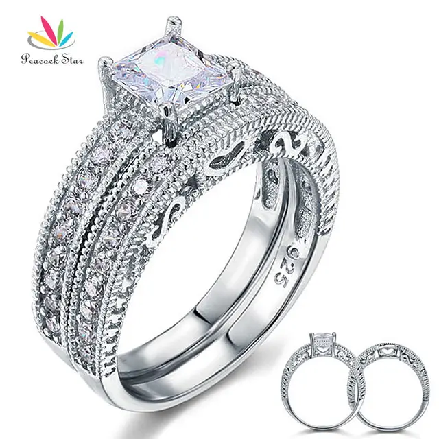 Pea Star Vintage Victorian Art Deco Wedding Engagement Ring Set Pea Star Vintage Victorian Art Deco Wedding Engagement Ring Set 925 Sterling Silver 1 Ct Cfr8104