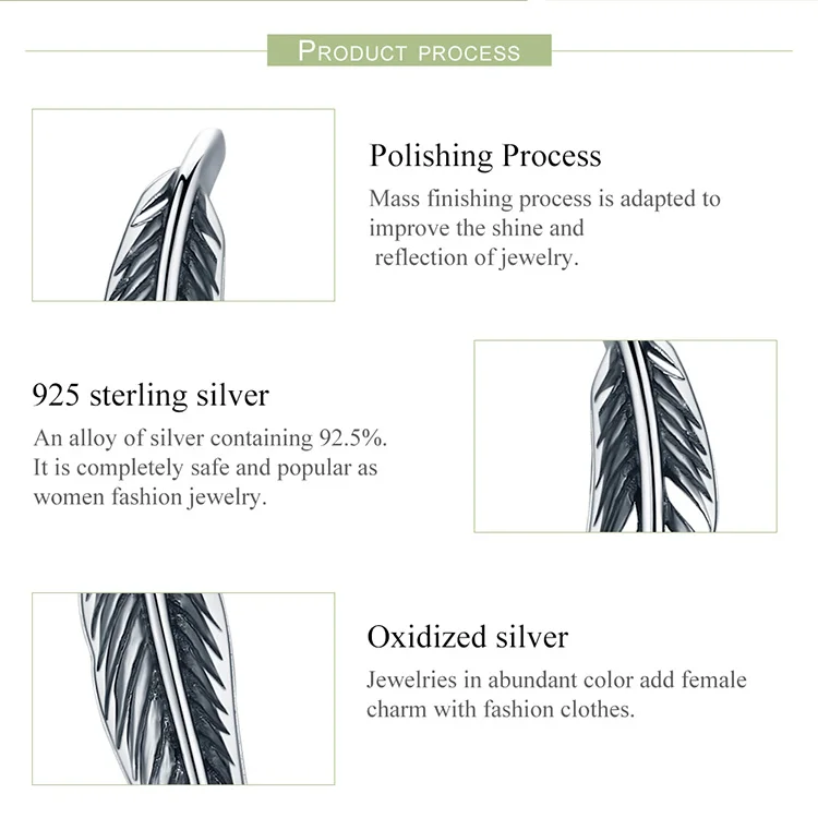 BAMOER Аутентичные 925 пробы серебряные перья серьги-гвоздики в виде крыльев с белым прозрачным CZ для женщин юбилейное ювелирное изделие SCE258