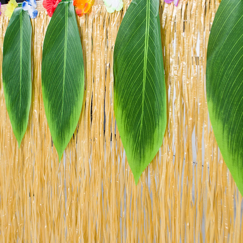 Гавайский вечеринок 275x75 см Искусственная Трава Таблица юбка тропический Луау вечеринок зеленый/желтый с Гибискус